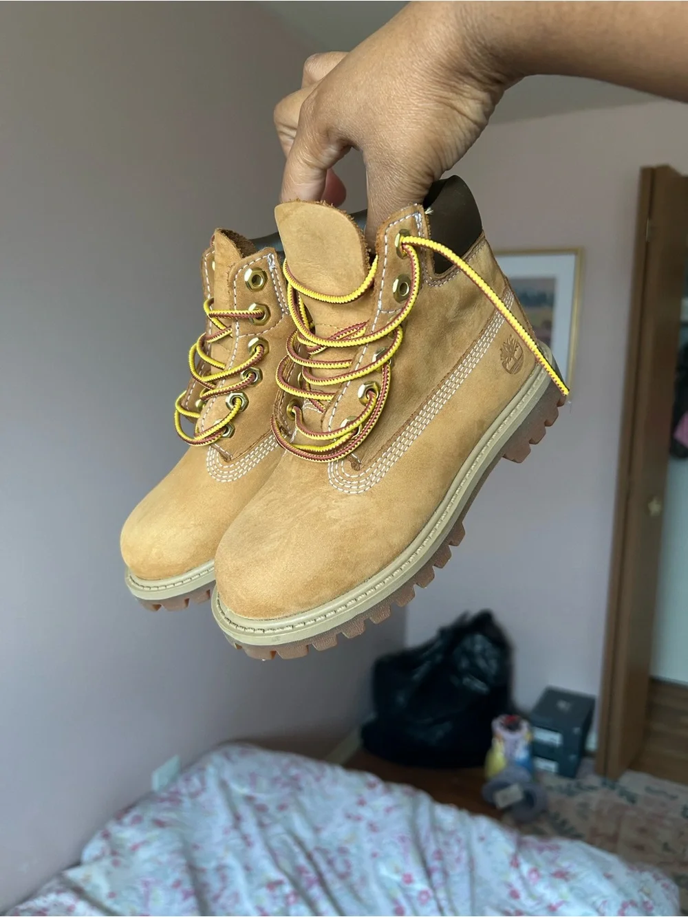 Timberland Kids Wheat Nubuck Hiking Boots with Yellow Laces